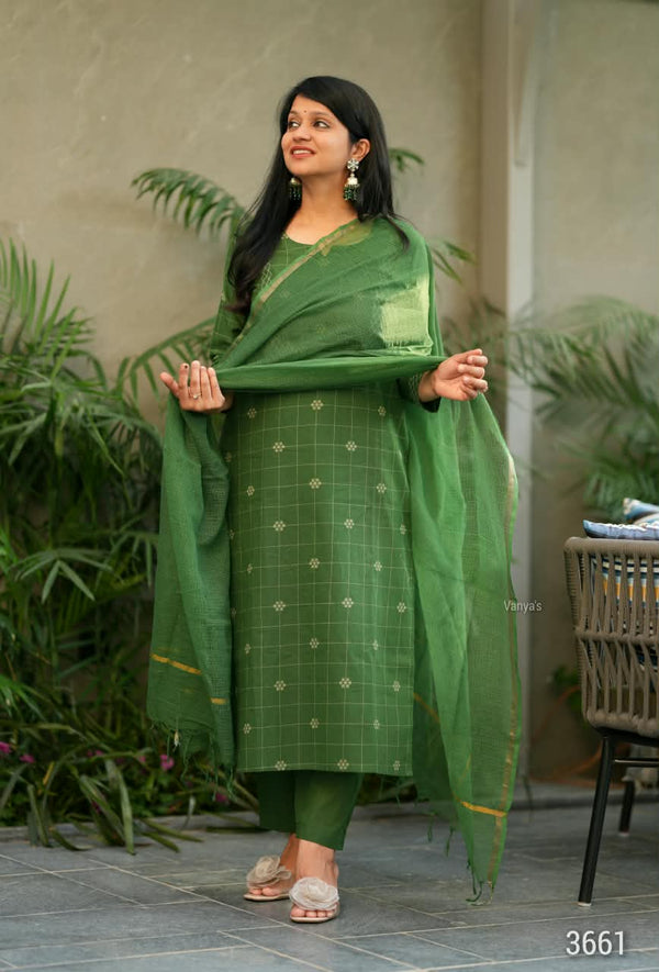 Sutra Pure Handloom Jacquard South Cotton Suit Set