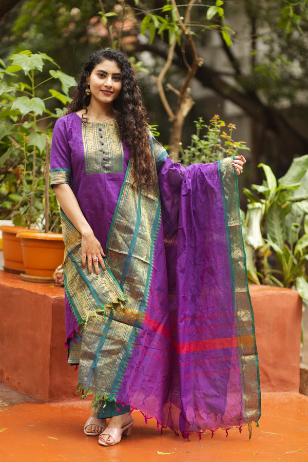 Varsha Sutra kanchi pattu cotton Suit Set- pure pattu with lining