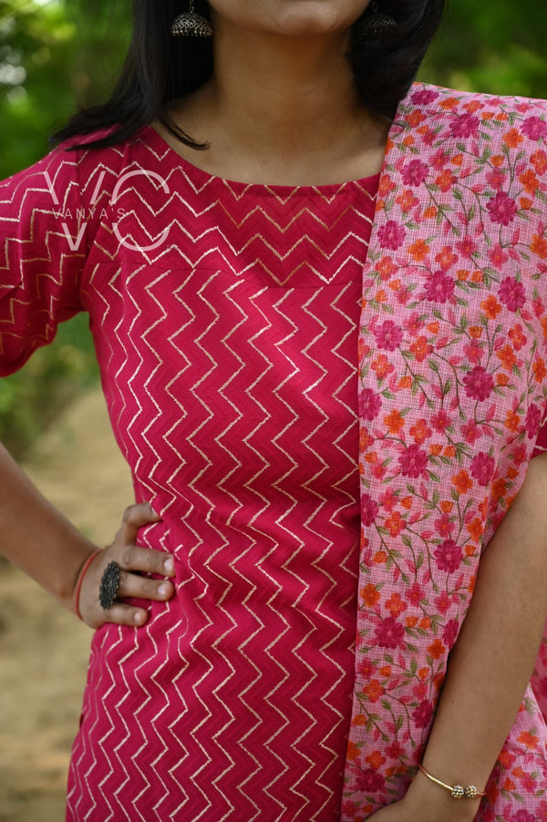 Kyra self south cotton kurta pant sets