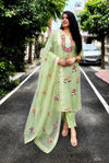 Phulwari Embroidery Kota Doria Suit- Mint and Cream