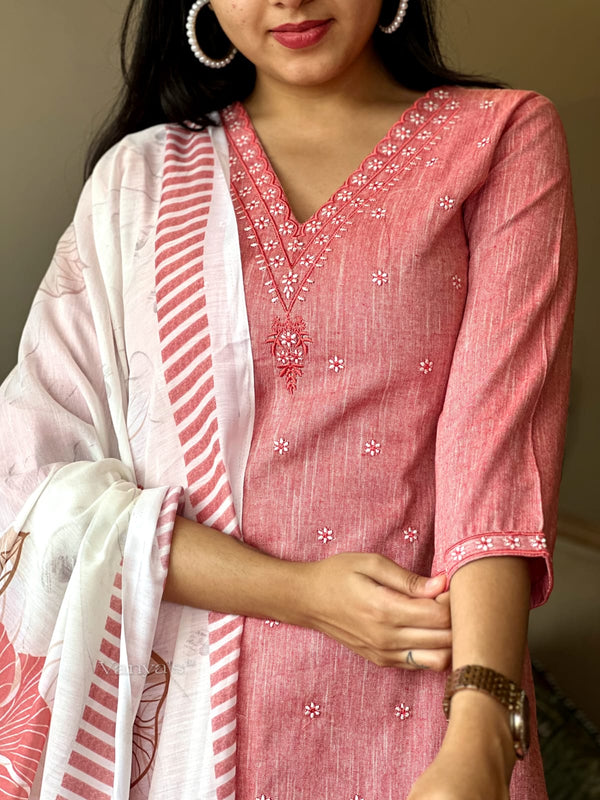 Khadi weaves peach handloom cotton suit sets