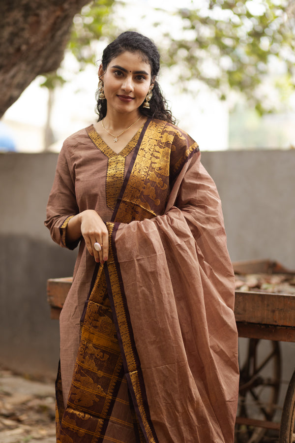 Bhumi Sutra kanchi pattu cotton Suit Set- pure pattu with lining