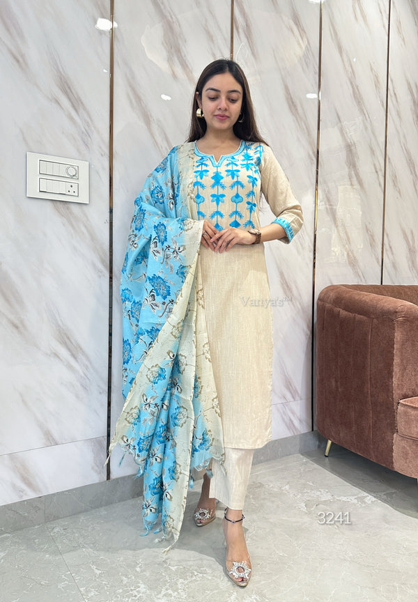 Khadi cotton embroidery suit sets-Buy1Get1