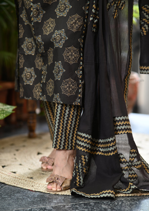 Kanika Black Ajrak Applique Suit Sets
