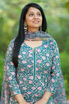 Thamarai Schiffli Hand block Cotton Suit Set with Doria Dupatta