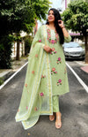 Phulwari Embroidery Kota Doria Suit- Mint and Cream