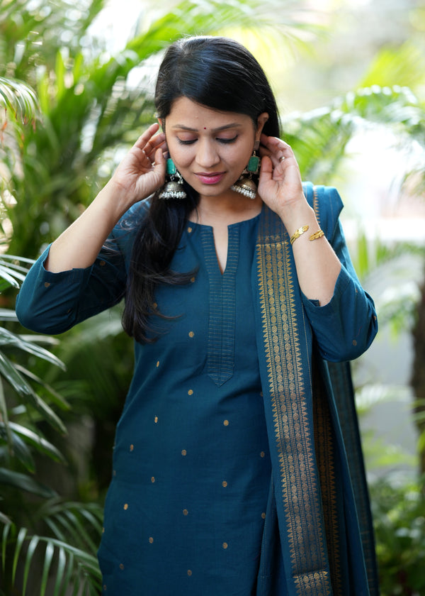 Vanaja Chettinad Handloom zari work Suit sets-Two Colour