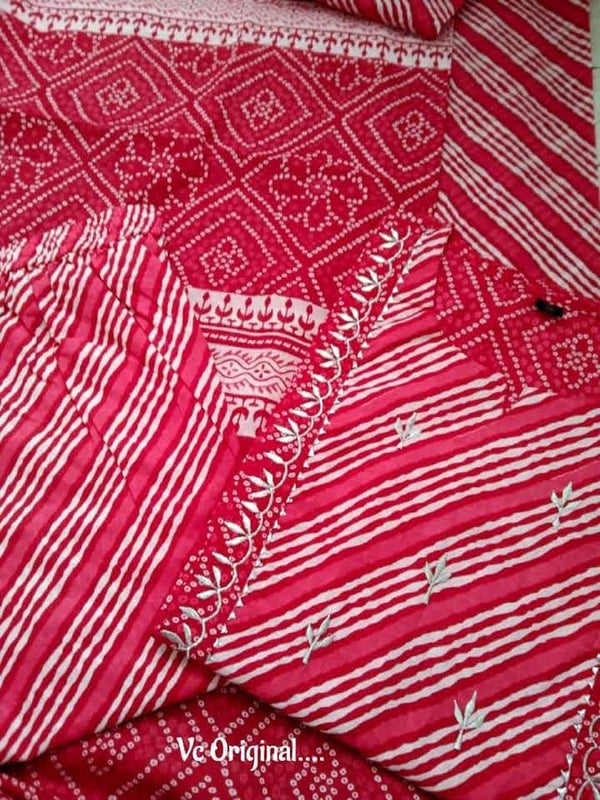 Red bandhej cotton embroidery suits sets-Buy1Get1 offer