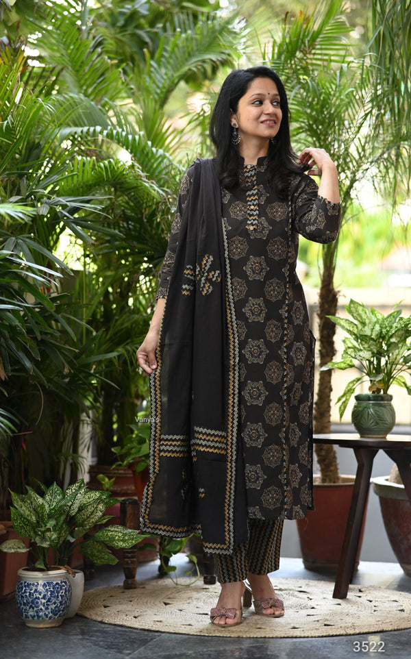 Kanika Black Ajrak Applique Suit Sets