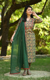 Saavi Ajrak Green Cotton Suit Sets