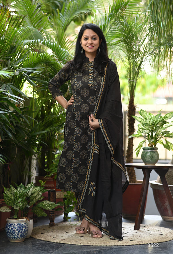 Kanika Black Ajrak Applique Suit Sets