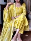 Yellow batik self embroidery suits