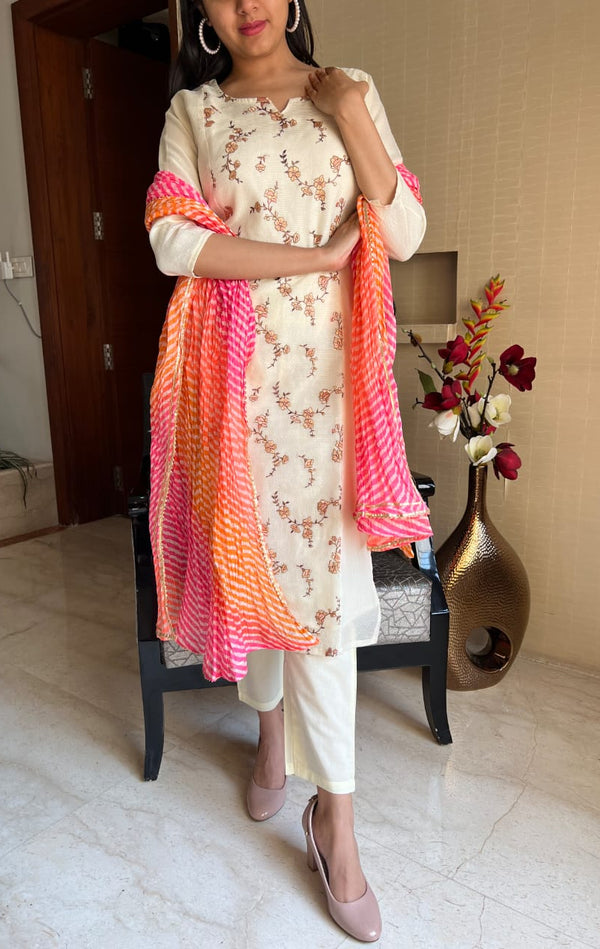 Embroidery Kota doria with crush duppata suit sets