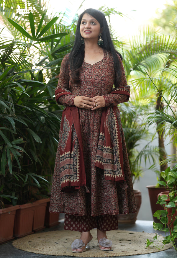 Antrika cotton ajrak anarkali suit sets