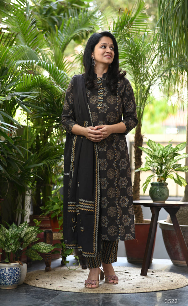Kanika Black Ajrak Applique Suit Sets