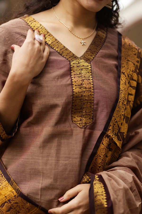 Bhumi Sutra kanchi pattu cotton Suit Set- pure pattu with lining