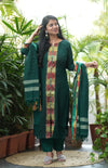 Narayanpeth Rajeshwari Handloom cotton Suit Set-Green