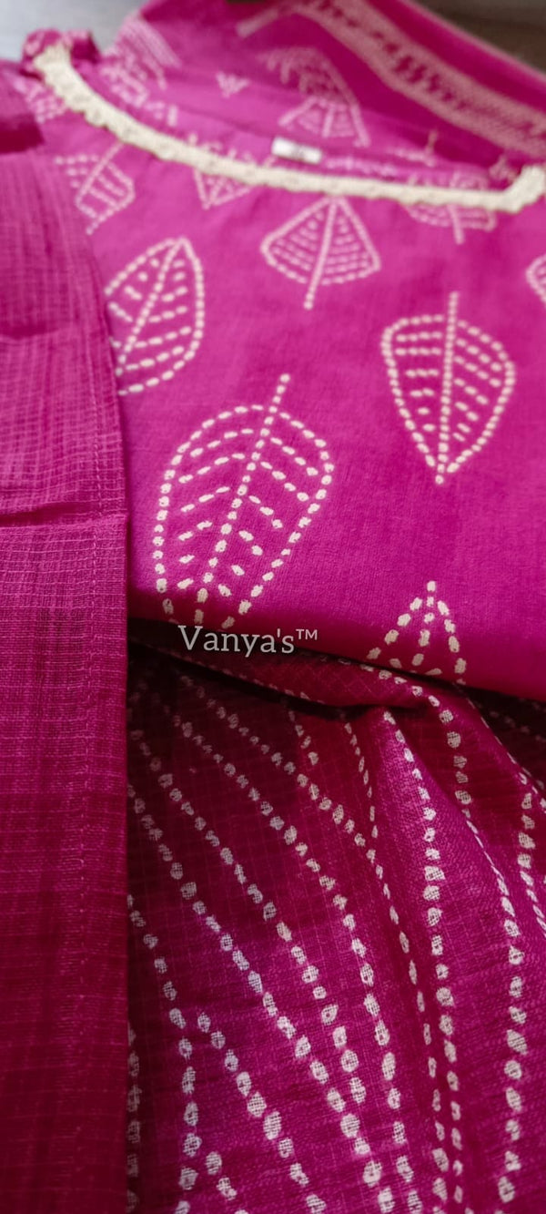 Bloom pink cotton discharge print suit sets