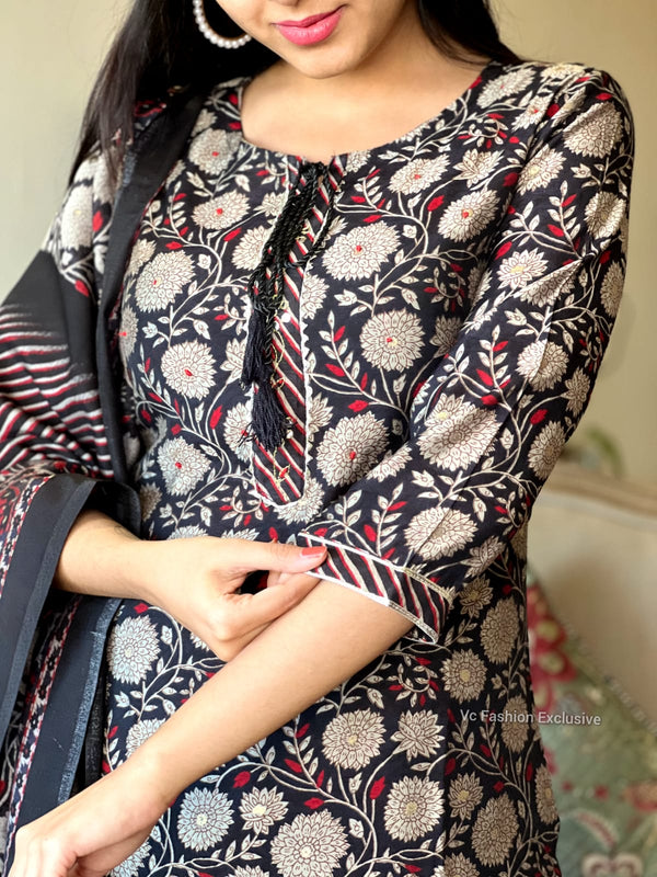 Muslin black soft kurta set-BUY1GET1