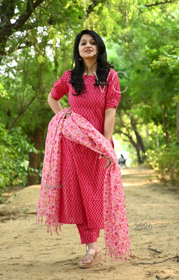 Kyra self south cotton kurta pant sets