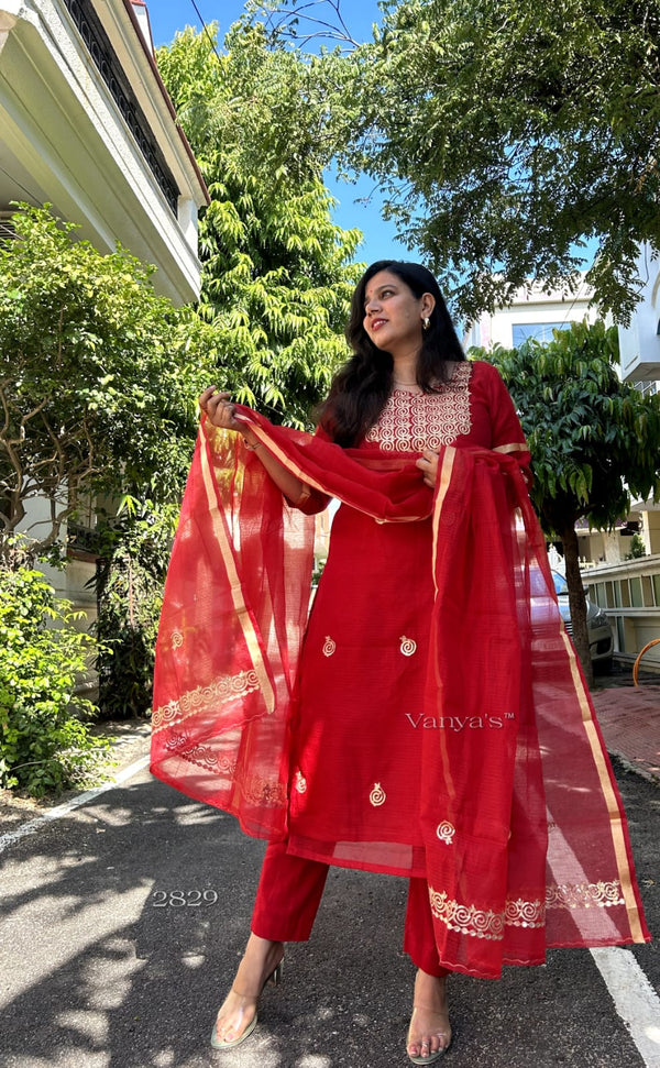 Mohini Kota Doria Red Suit Sets
