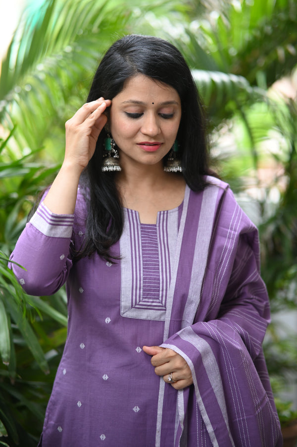 Lavender Pattu Handloom South Cotton weaving Suit sets