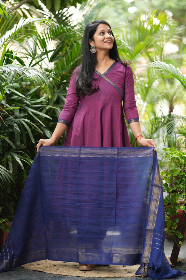 Manitri Purple & Blue Anarkali south cotton