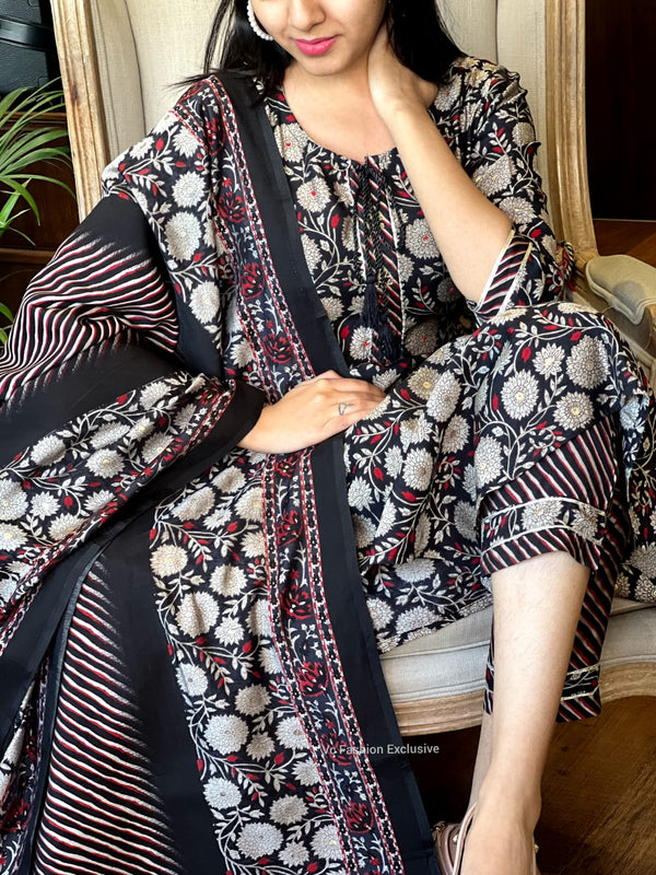 Muslin black soft kurta set-BUY1GET1
