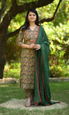 Saavi Ajrak Green Cotton Suit Sets
