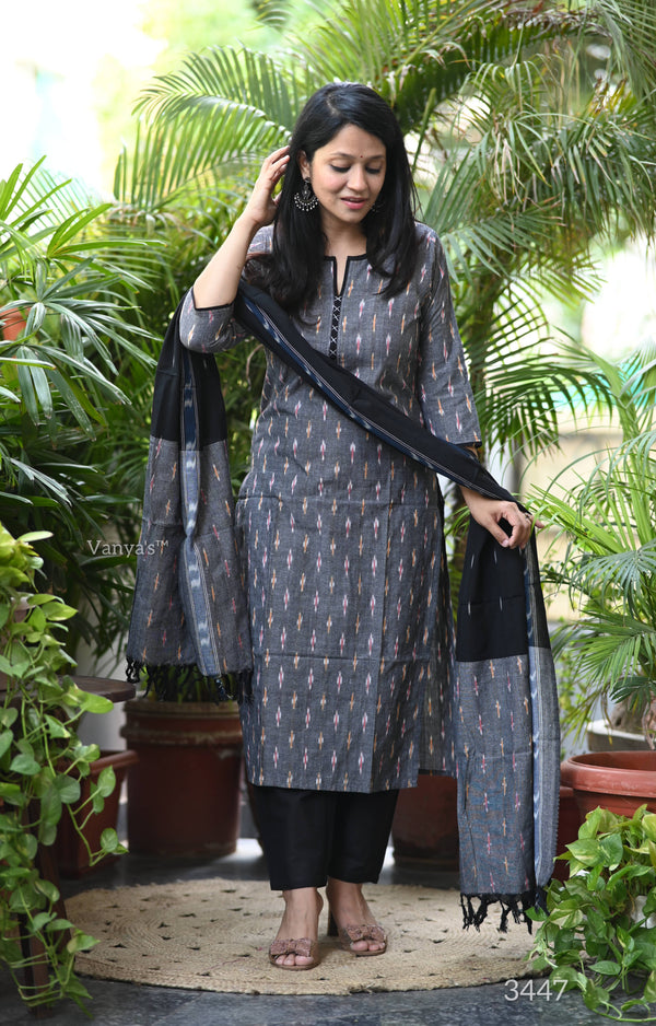 Gauri Grey Ikkat Kurta Suit Set