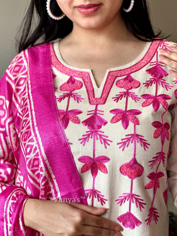 Khadi cotton embroidery suit sets-Buy1Get1 pink