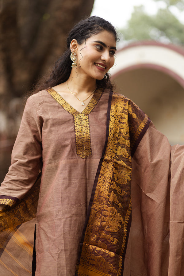Bhumi Sutra kanchi pattu cotton Suit Set- pure pattu with lining