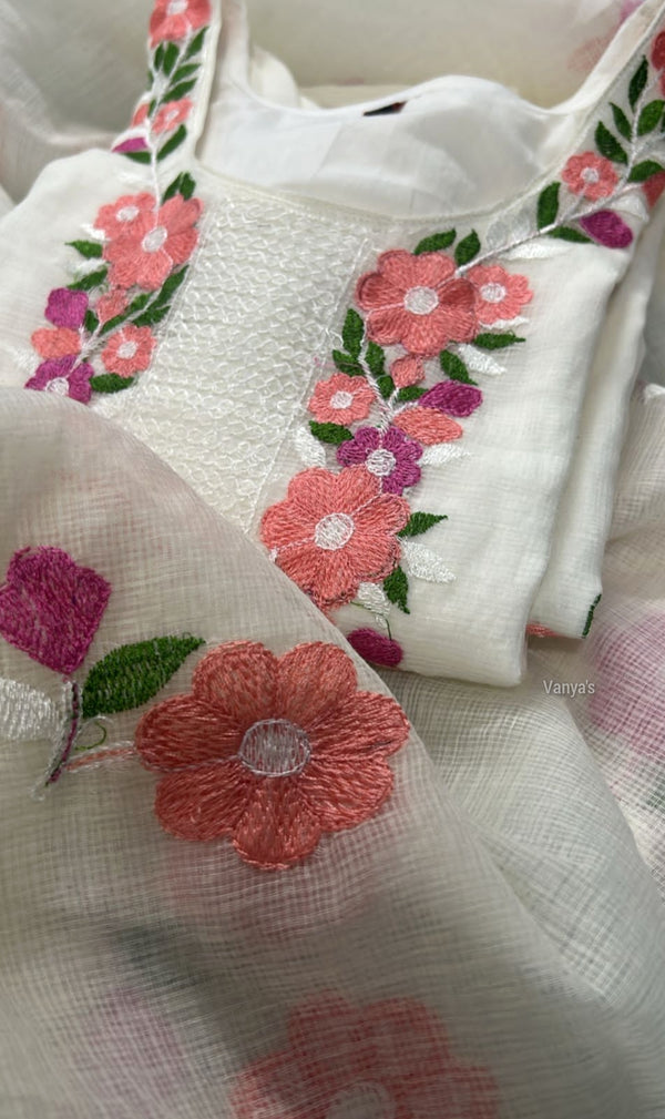 Phulwari Embroidery Kota Doria Suit- Mint and Cream
