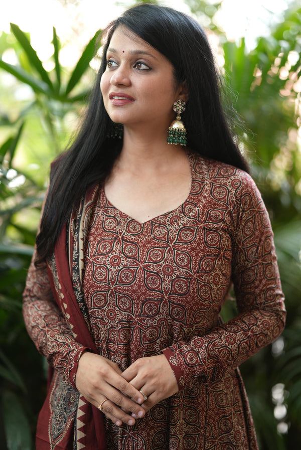 Antrika cotton ajrak anarkali suit sets