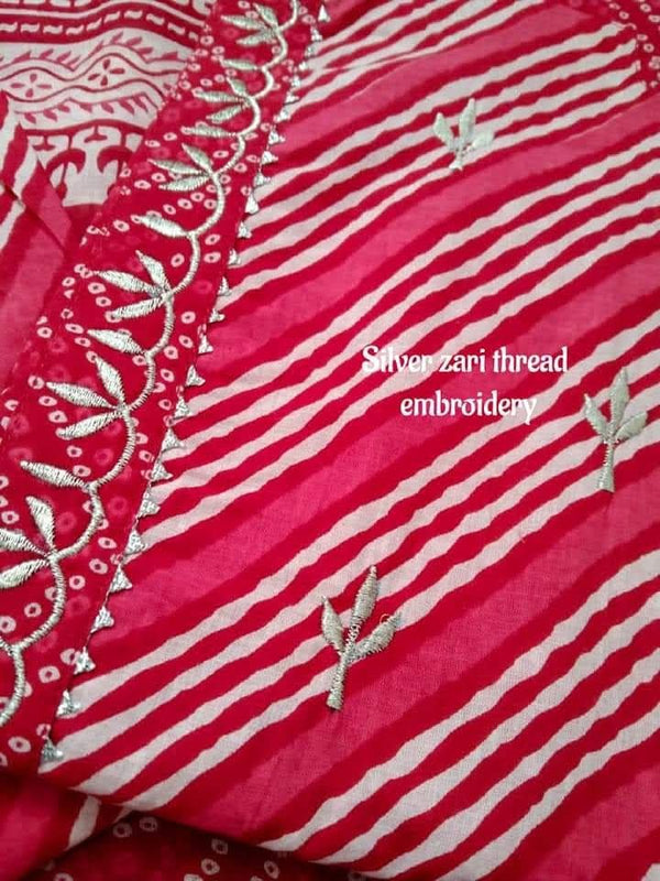 Red bandhej cotton embroidery suits sets-Buy1Get1 offer