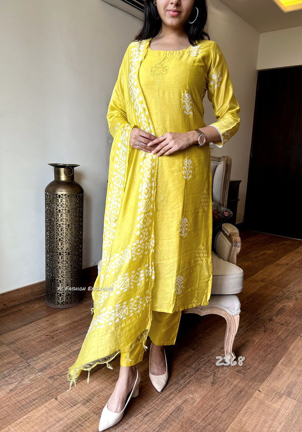 Yellow batik self embroidery suits