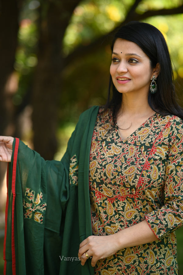 Saavi Ajrak Green Cotton Suit Sets