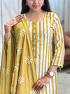Yellow batik silk suit with lining