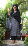 Gauri Grey Ikkat Kurta Suit Set