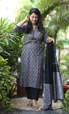 Gauri Grey Ikkat Kurta Suit Set