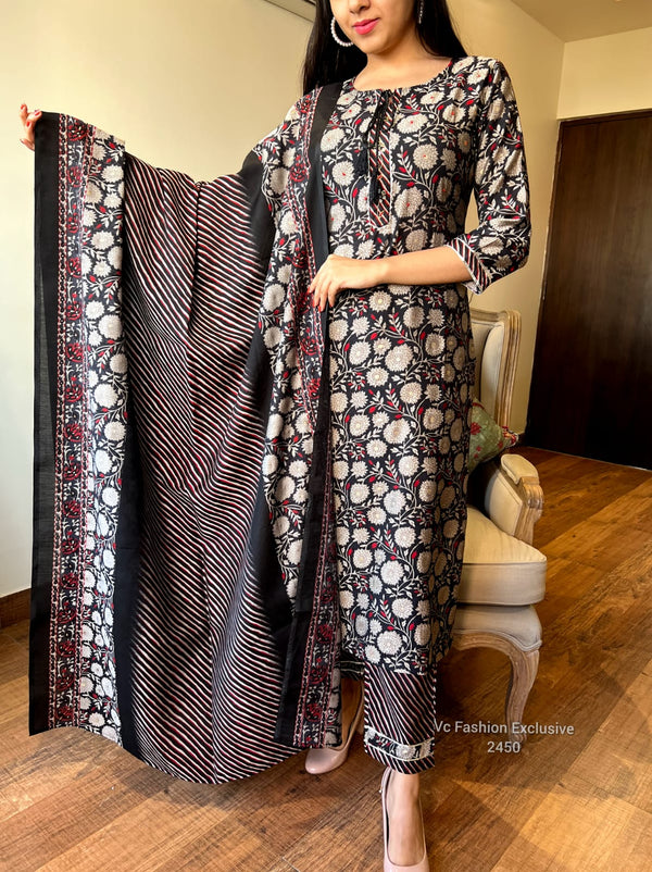 Muslin black soft kurta set-BUY1GET1