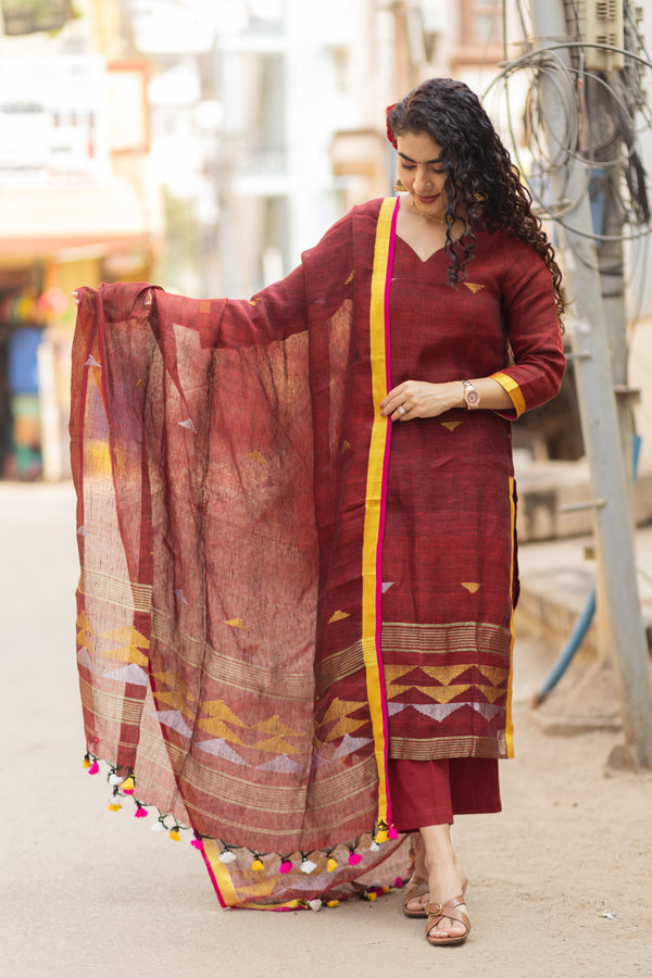 Mahul ⭐Premium Pure Linen Jamdani Suit Set