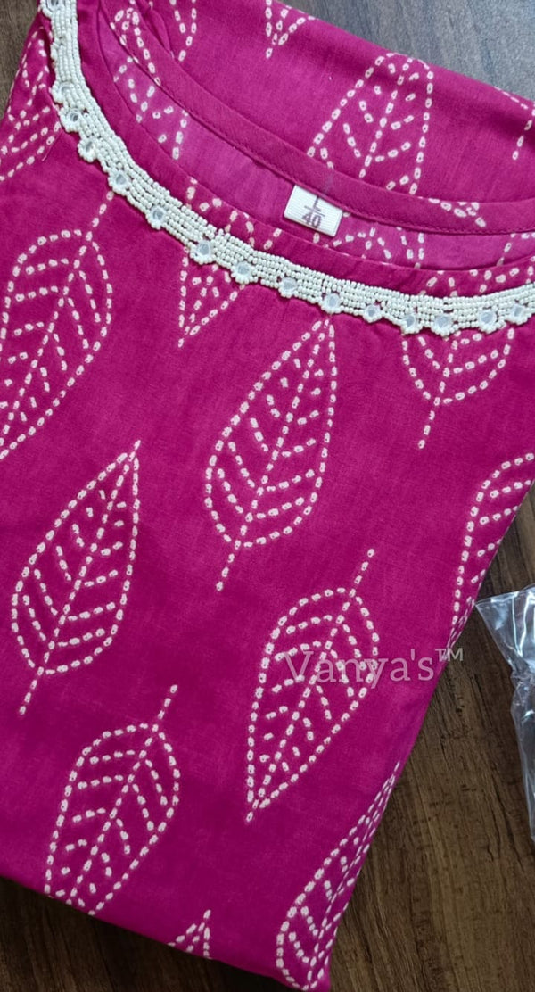 Bloom pink cotton discharge print suit sets