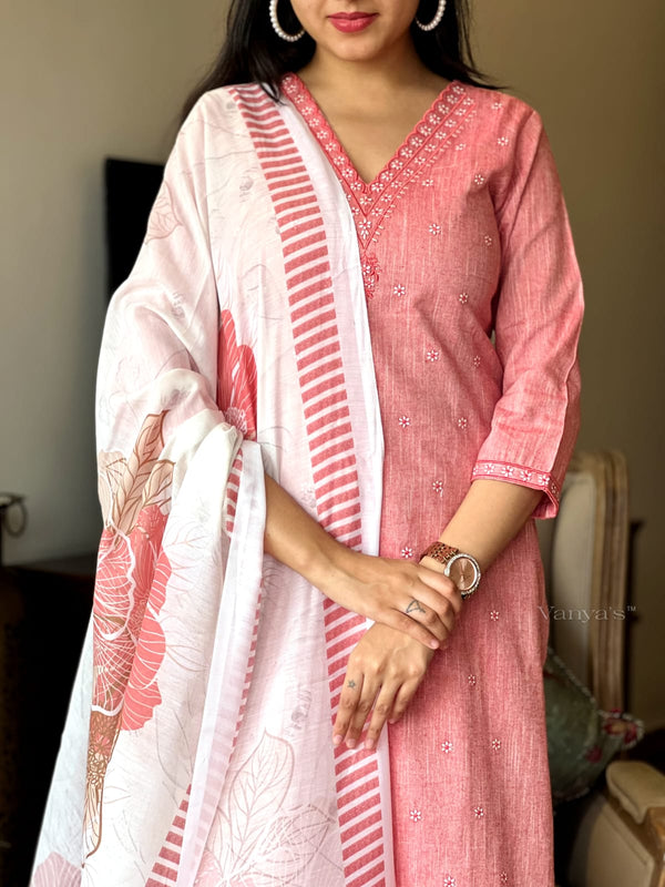 Khadi weaves peach handloom cotton suit sets