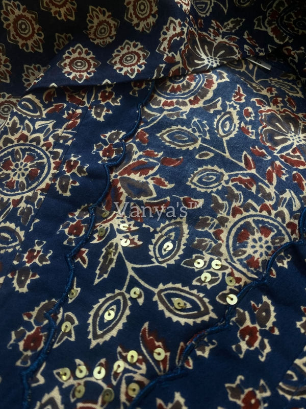 Ishin Ajrak Cotton Blue Suit sets