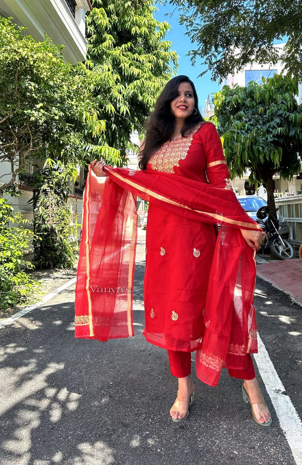 Mohini Kota Doria Red Suit Sets