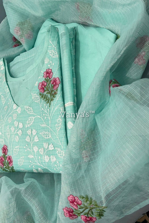 Meenakshi Aqua Embroidered Kota Doria