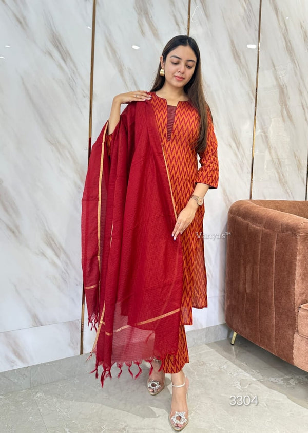 Ikkath rust handloom cotton-buy1get1