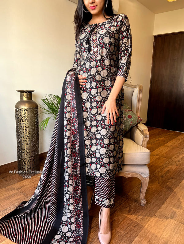 Muslin black soft kurta set-BUY1GET1