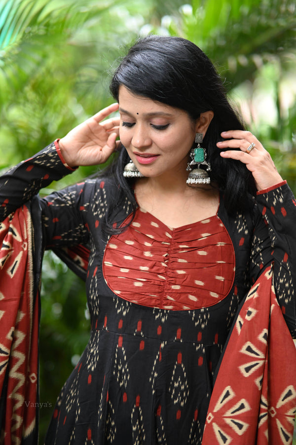 Nimrit Black Cotton Full sleeves Anarkali Suit Sets